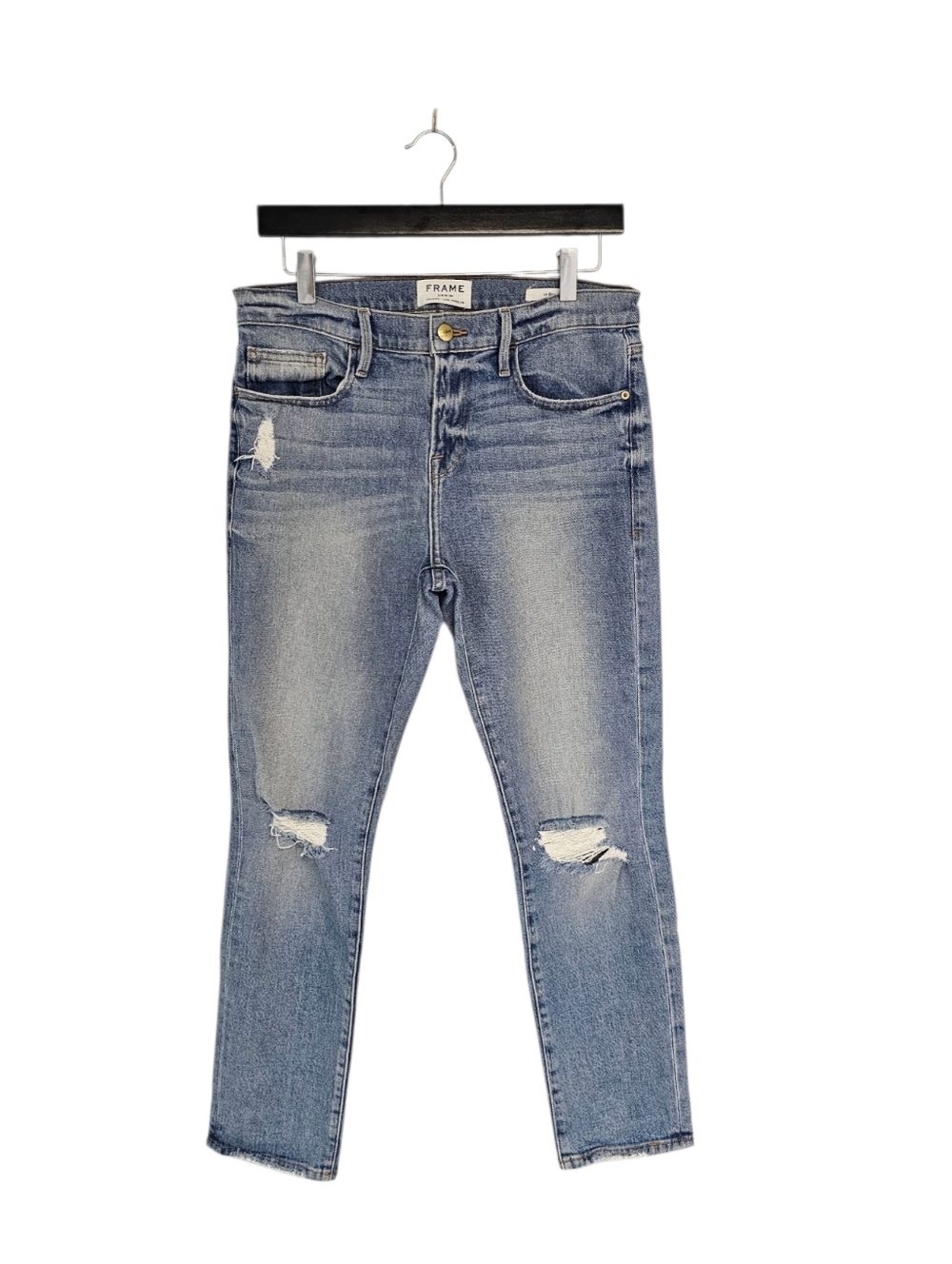 Frame Denim Le‎ Boy High Rise Straight Leg Distressed Blue Jeans 29 Preowned